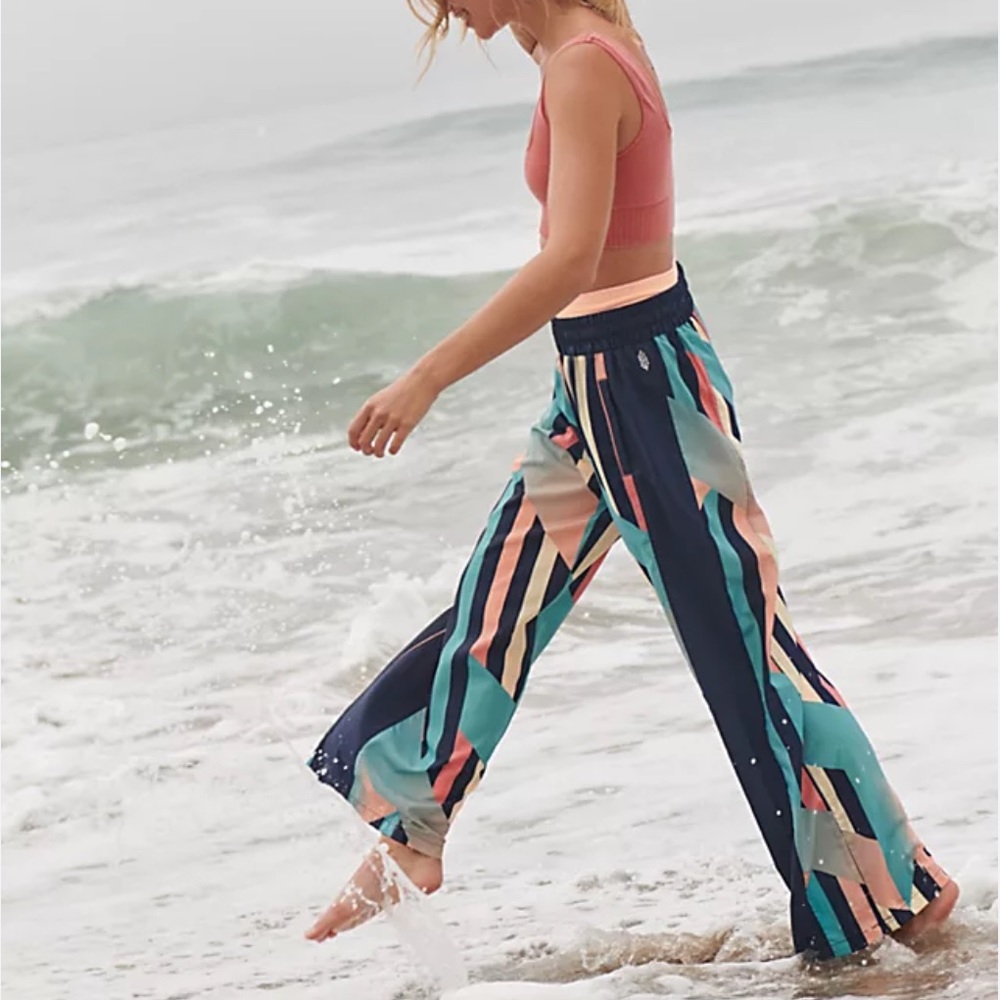 New Rare Free People FP Movement Heat Wave Wide Leg Pants Stripe, XS